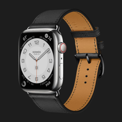 Apple Watch Series 7 45mm Hermès Silver Stainless Steel Case with Single Tour (Noir)